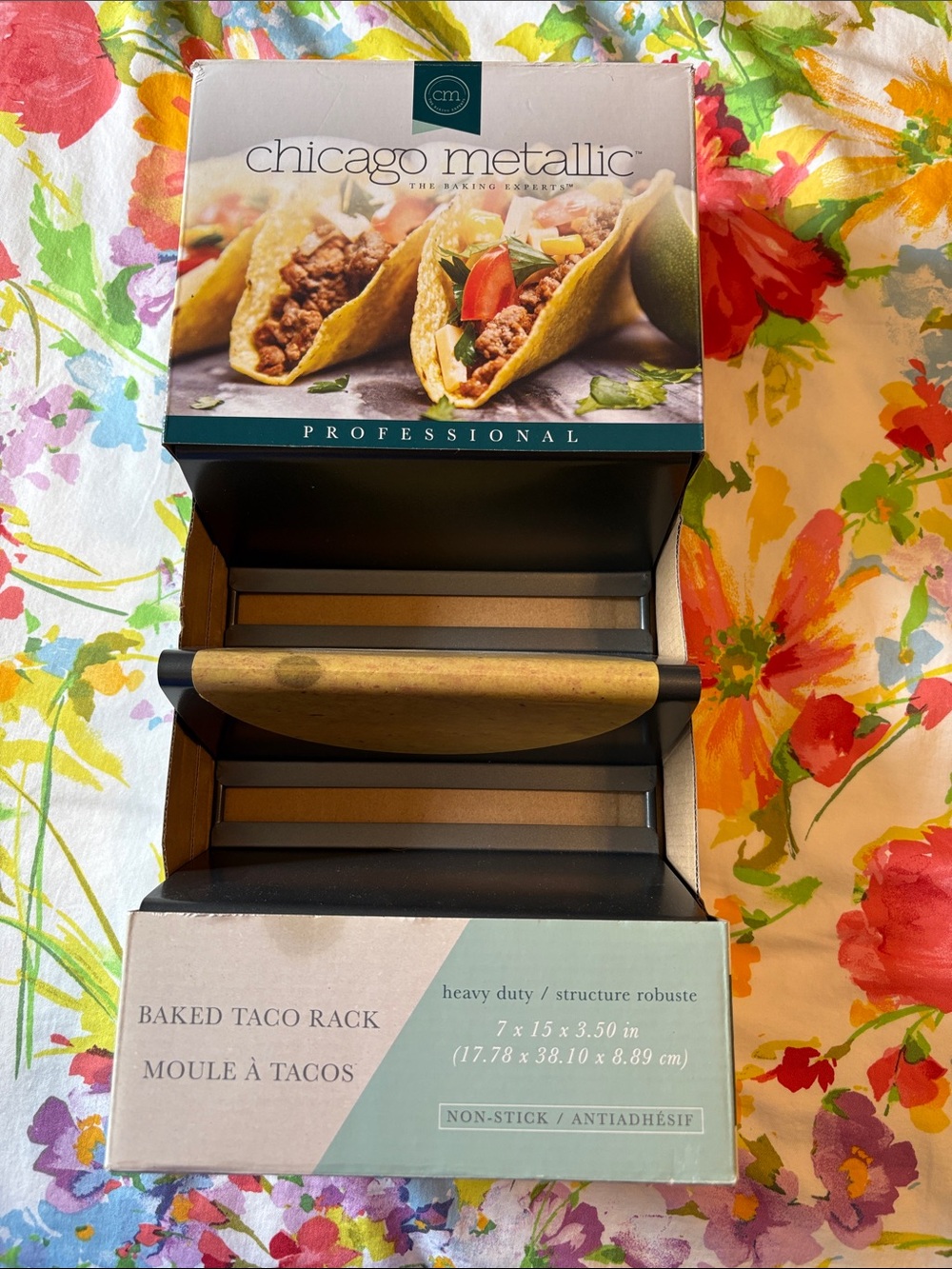 Chicago Metallic Professional Baked Taco Rack in Black with Wooden Handle